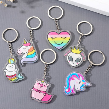 Silver Tone Printed Acrylic Character Split Ring Keychains