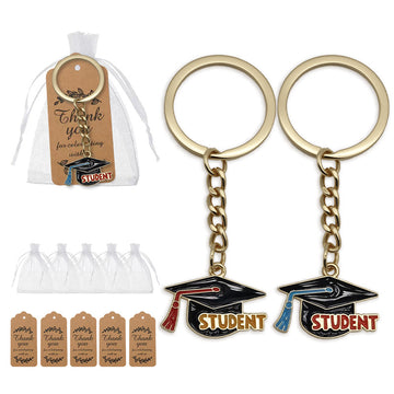 Enamel Student Graduation Cap Keychain Ring Two Tassels