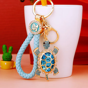 Crystal Fortune Turtle Keychains with Cord Sets and Loose Heart Loops