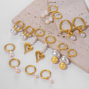 Freshwater Pearl Huggie Earrings Gold Steel Nine Styles