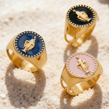 Classical Relief Enamel Rings in Pink Black and Blue