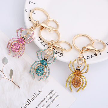 Rhinestone Spider Keychain Gold Clasp Three Color Options