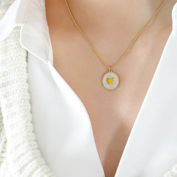 White Seashell Disc Pendant Necklace Heart Butterfly Star