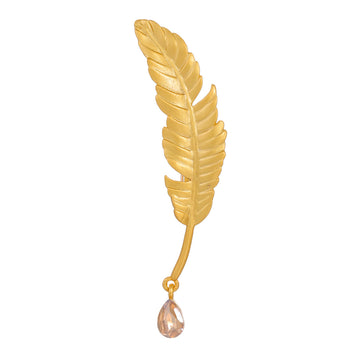 Gold Tone Feather Openwork Metal Brooch Pin for Jackets and Lapels