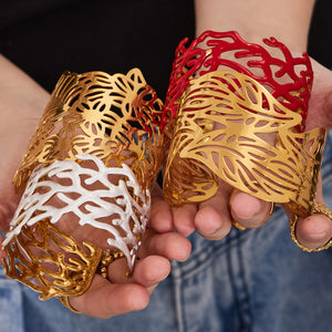 Openwork Leaf Floral and Coral Cuff Bracelets in Six Styles