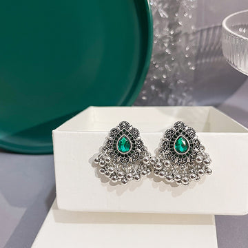 Eleven Antique Silver Fringe Bow and Bead Stud Earrings