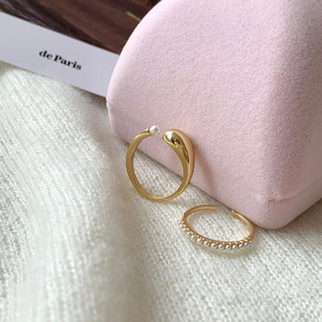 Two Piece Gold Tone Open Ring Set With Plain And Crystal Bands