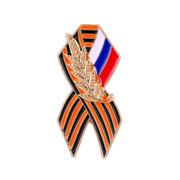 Layered Ribbon Badge Brooch in Orange Black and Tricolor Stripes