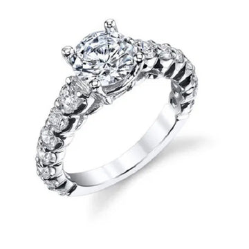 Silver Tone Round Solitaire Ring With Stone Set Shoulders