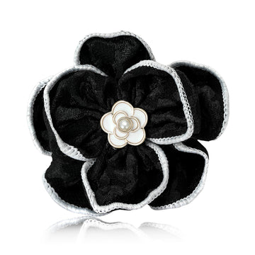 Large Fabric Camellia Brooch in Black or Ivory White