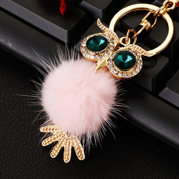 Jeweled Owl Plush Pom Pom Keychains and Braided Wrist Loops in Eleven Options