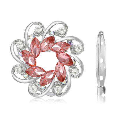 Pink silver swirl flower brooch front and reverse bar
