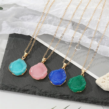 Gold Tone Irregular Druzy Style Resin Pendant Necklaces in Four Colors