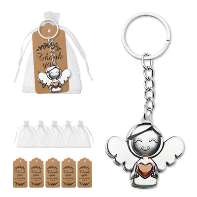 Acrylic angel heart keychain with organza bags and kraft tags