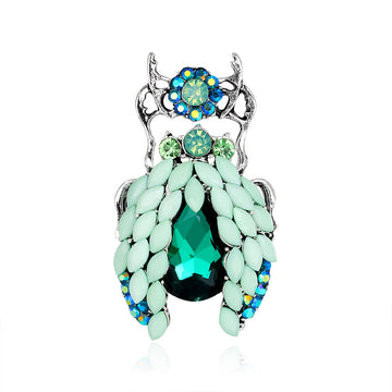 Green Silver Tone Beetle Crystal Metal Brooch Pin for Jackets and Lapels