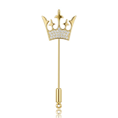 Front view of slender crown topped stick pin with a round end cap