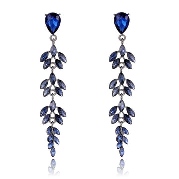 Blue Silver Tone Wheat Crystal Four Designs Metal Dangle Earrings