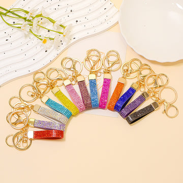 Rhinestone Leather Strap Keychain Gold Ring Clasp 13 Colors