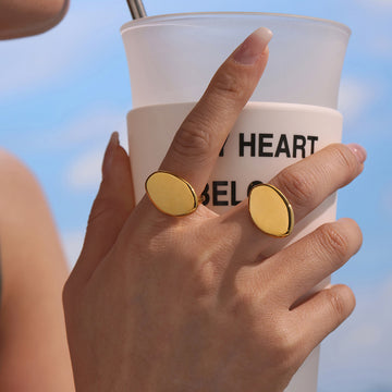 Smooth Oval Disc Open Ring Stainless Steel Gold Or Steel