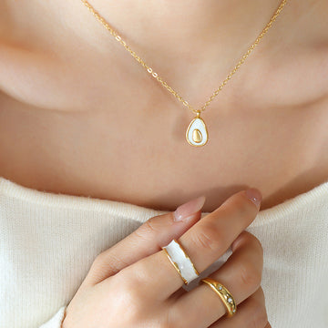 Avocado Egg Shell Pendant Necklace Stud Earrings Gold Steel
