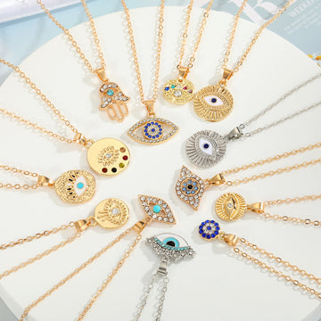 Assorted Evil Eye and Hamsa Pendant Necklaces in Fourteen Designs