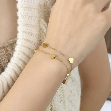 Double Layer Heart Bracelets in Gold Silver and Rose Gold Tone