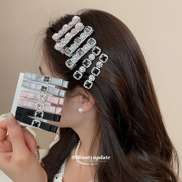Satin Crystal Duckbill Hair Clips Six Black Pink Grey Styles