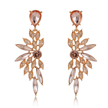 Red Gold Tone Champagne Winged Leaf Tassel Crystal Three Designs Metal Dangle Earrings