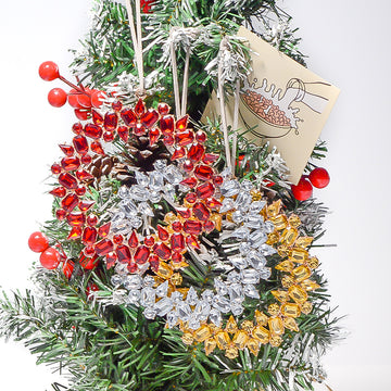 Rhinestone Circular Wreath Christmas Tree Hangers Ribbon 3 Colors