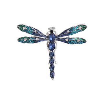 Long Tail Dragonfly Brooch in Blue or Green Enamel Crystals