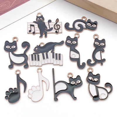 Colorful piano charms arranged on a light background