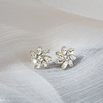 Clear Look Marquise Petal Flower Gold Tone Stud Earrings