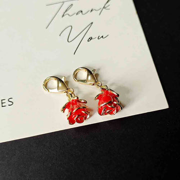 Red Rose Enamel Charm with Gold Tone Lobster Clasp