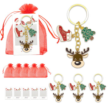 Gold Enamel Reindeer Face Boot Tree Christmas Keychain