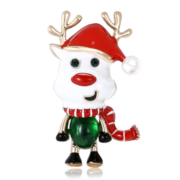 Cheerful Cartoon Reindeer Enamel Brooch With Santa Hat