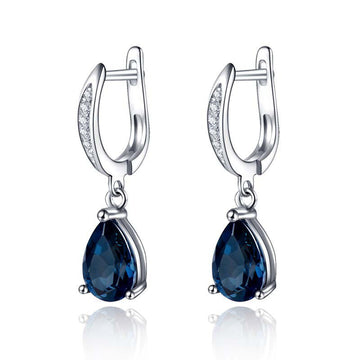 Deep Blue Pear-Shaped Hinged Drop Earrings In Silver Tone