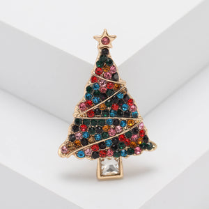 Colorful Crystal Christmas Tree Brooch in Two Festive Patterns
