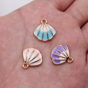 Gold Tone Ridged Seashell Enamel Charms in Three Colors