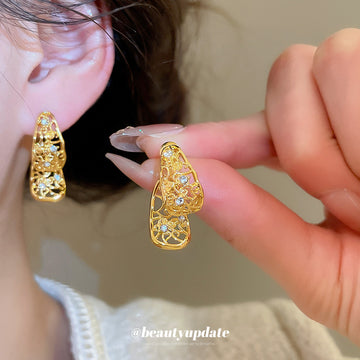 Gold Tone Filigree Folded Drop Stud Earrings Fashion Jewelry