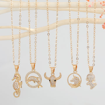 Gold Tone Crystal Animal Pendant Necklaces in Five Designs