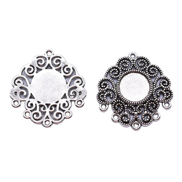 Ornate Round Cabochon Connector Settings in Two Finishes