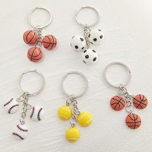 Mini Sports Ball Keychains Triple Charm Metal Ring 5 Styles