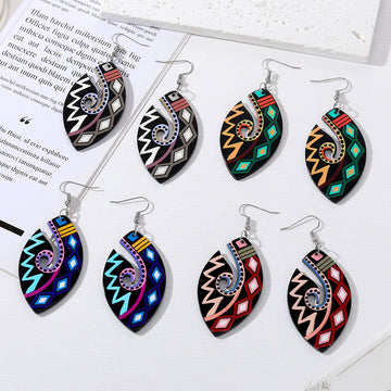 Silver Tone Colorful Paisley Acrylic Long Hook Earrings