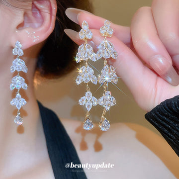 Crystal Leaf Cascade Drop Earrings In Gold And Silver Tones
