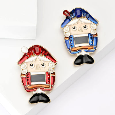 Whimsical Enamel Toy Soldier Brooch in Blue and Red Uniforms grouped product view
