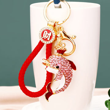 Crown Dolphin Keychains in Three Colors with Fortune Braided and Plain Loops