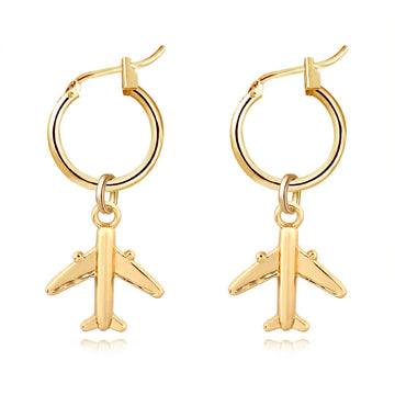 Gold and Silver Tone Airplane Huggie Drop Earrings