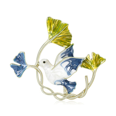 enamel doves and leafy branch brooch shown in the main product arrangement