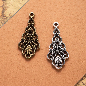 Long Floral Teardrop Openwork Metal Charm Pendants