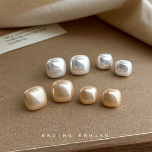 Square Cushion Pearl Stud Earrings Four Color Size Styles